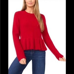 Nordstrom Peplum Top • Women’s Bright Red• comfortable & Flaterimg